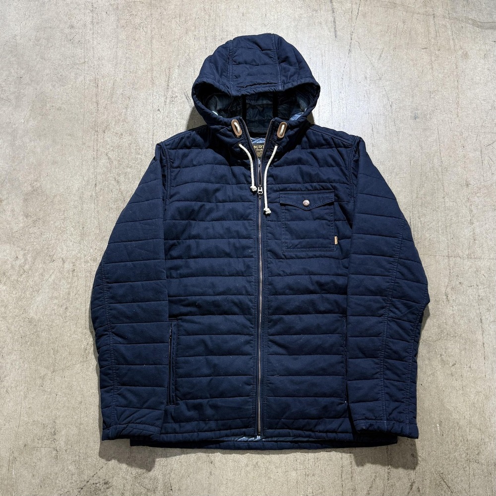 Burton Jacket Mens XL Blue Quilted Canvas Hooded Full Zip Winter Coat Outdoor